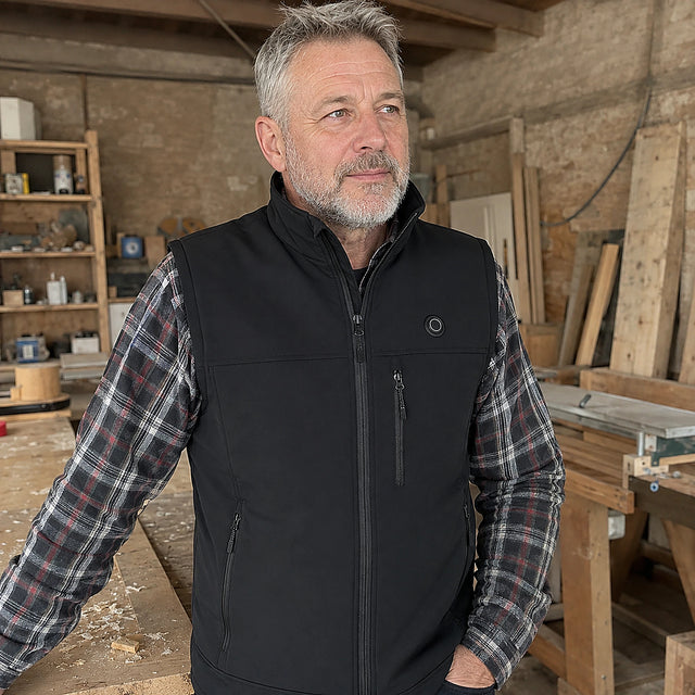 QUILLMORE customer wearing the Field 9 heated vest