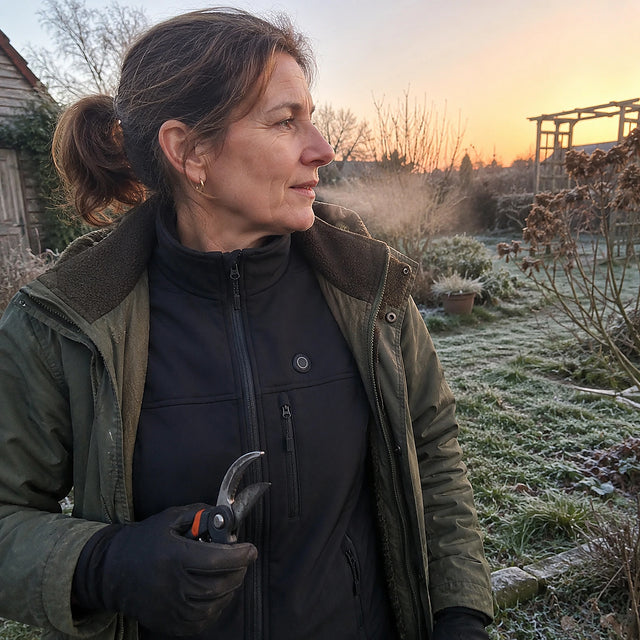 QUILLMORE customer wearing the Field 9 heated vest