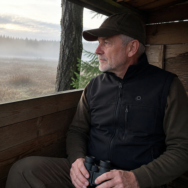 QUILLMORE customer wearing the Field 9 heated vest