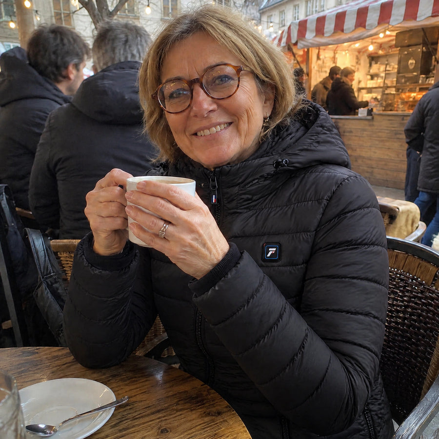 QUILLMORE customer at an outdoor café in winter