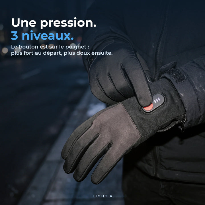Pressing the wrist button of the Light R gloves