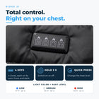 Ridge 21 four-key chest control: hold 3 seconds to switch on or off, short press to change the level, light color shows the heat level